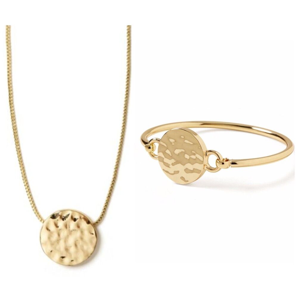 Banana Republic Women's Gold Hammered Disc  Necklace Bracelet Set 2 PC NWT 45